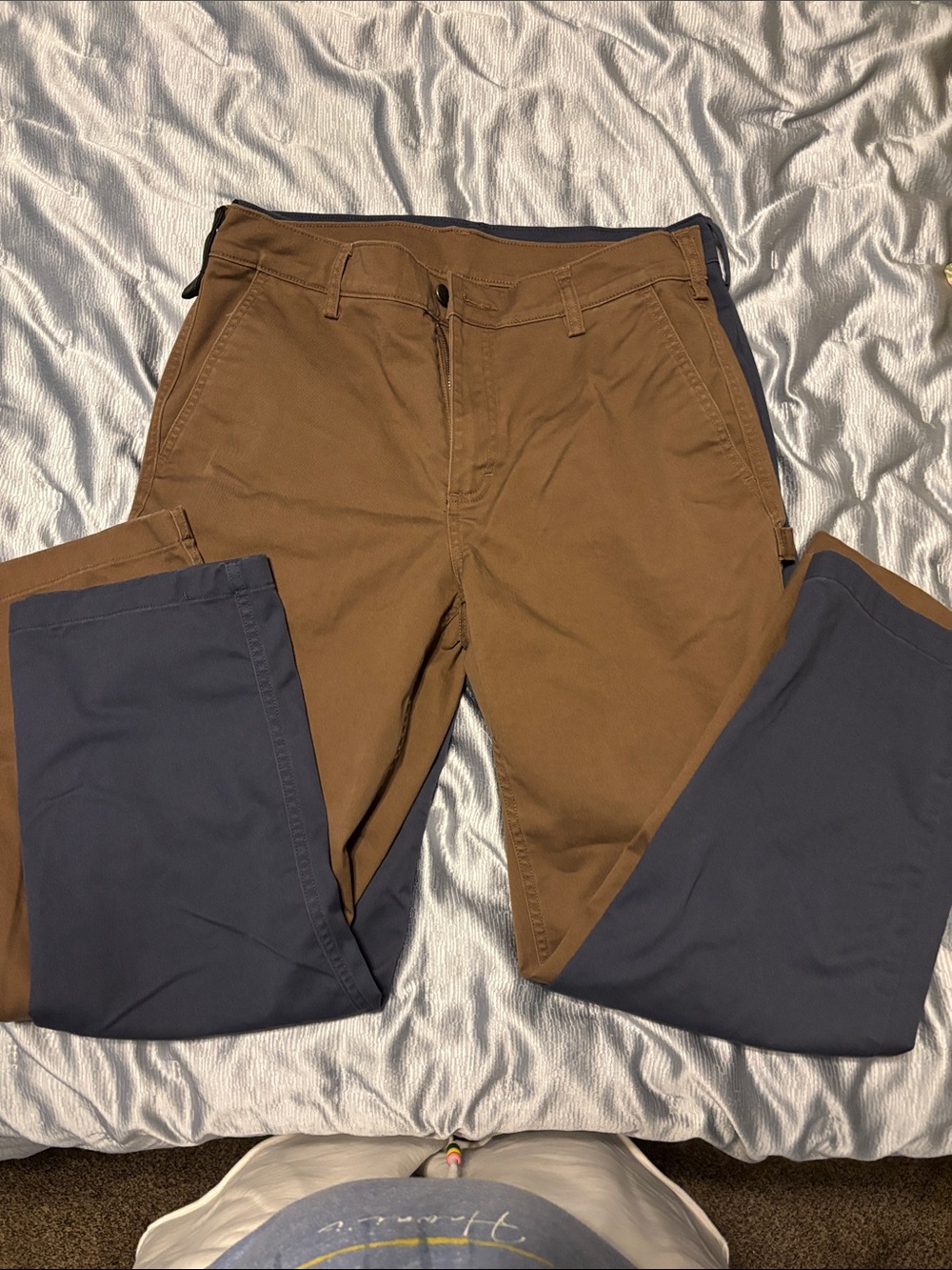 2 Pairs Duluth Trading Co Brown and Navy Chinos, 34x30